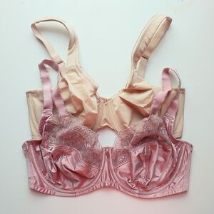 Wacoal Basic & Satin/ Lace Unlined Underwire Bras in Beige & Pink, 36DD (~36E)